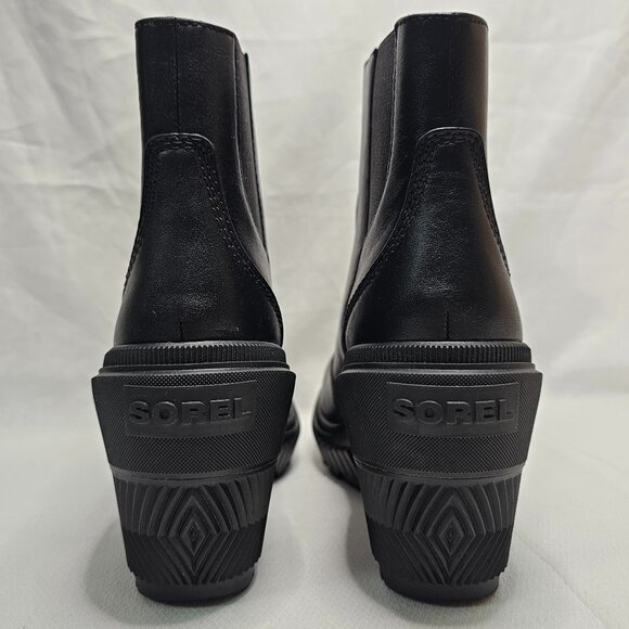 Sorel Wedge Heel Side Zip Black Leather Waterproof Boots Women's Size 8- NEW - Picture 5 of 11